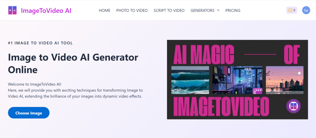 imagetovideo AI's homepage