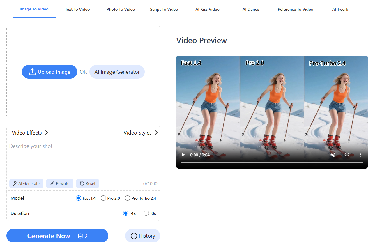 ImageToVideo AI is an online AI Video Generator without watermark