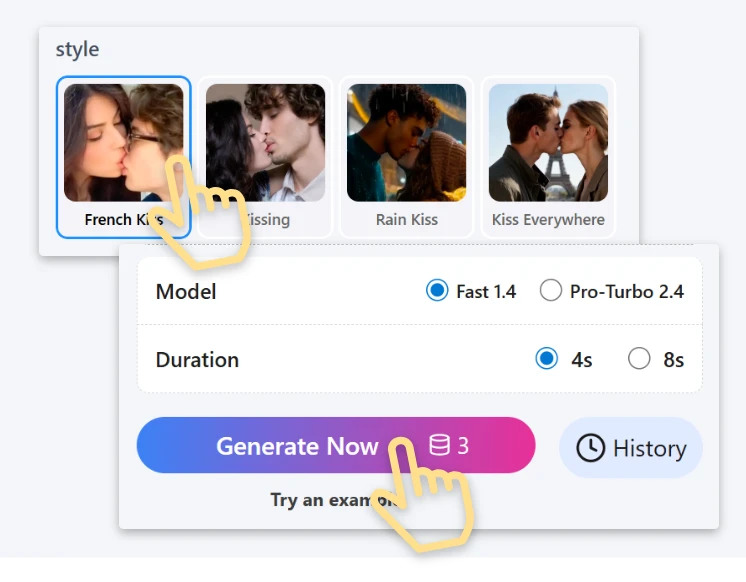 Select Kiss Style and Motion