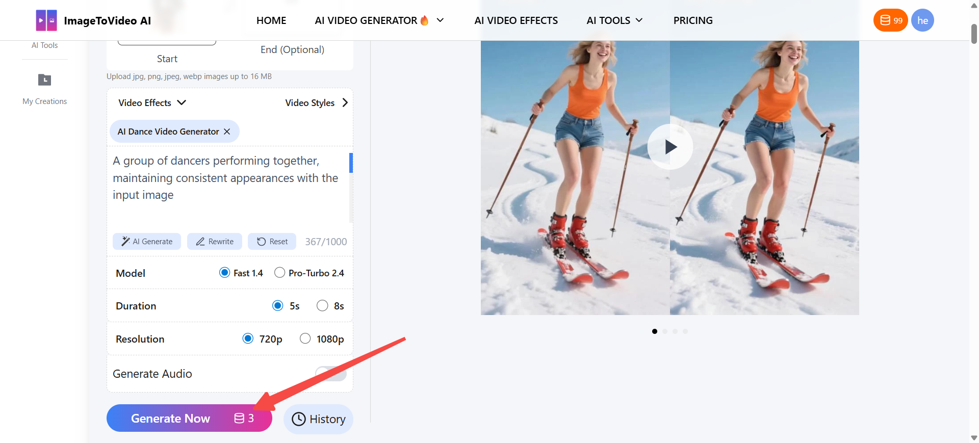 Step 2: Click Generate to Create the Video