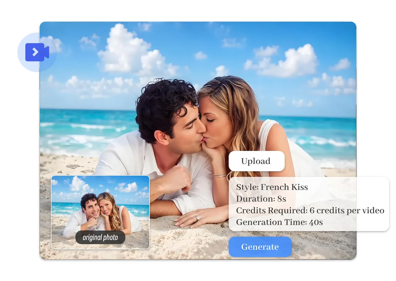 Transformez vos moments quotidiens en vidéos de baisers IA romantiques