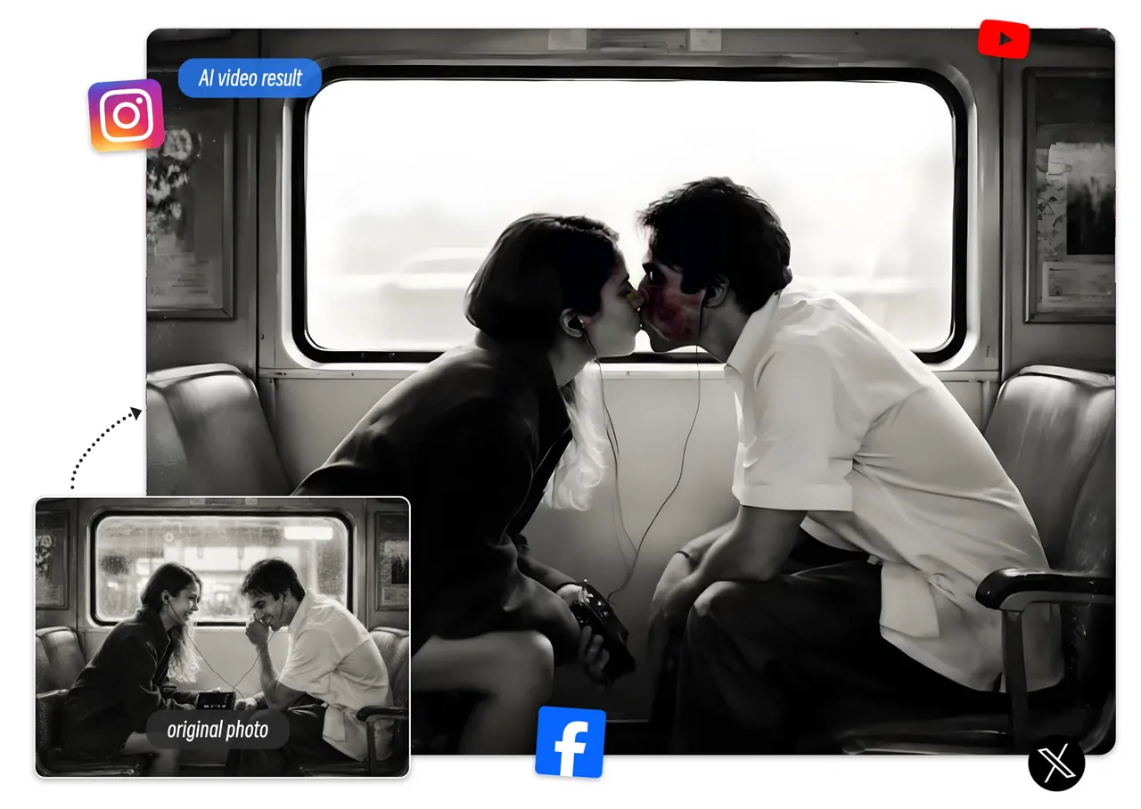 Créez des vidéos de baisers IA au style cinématographique